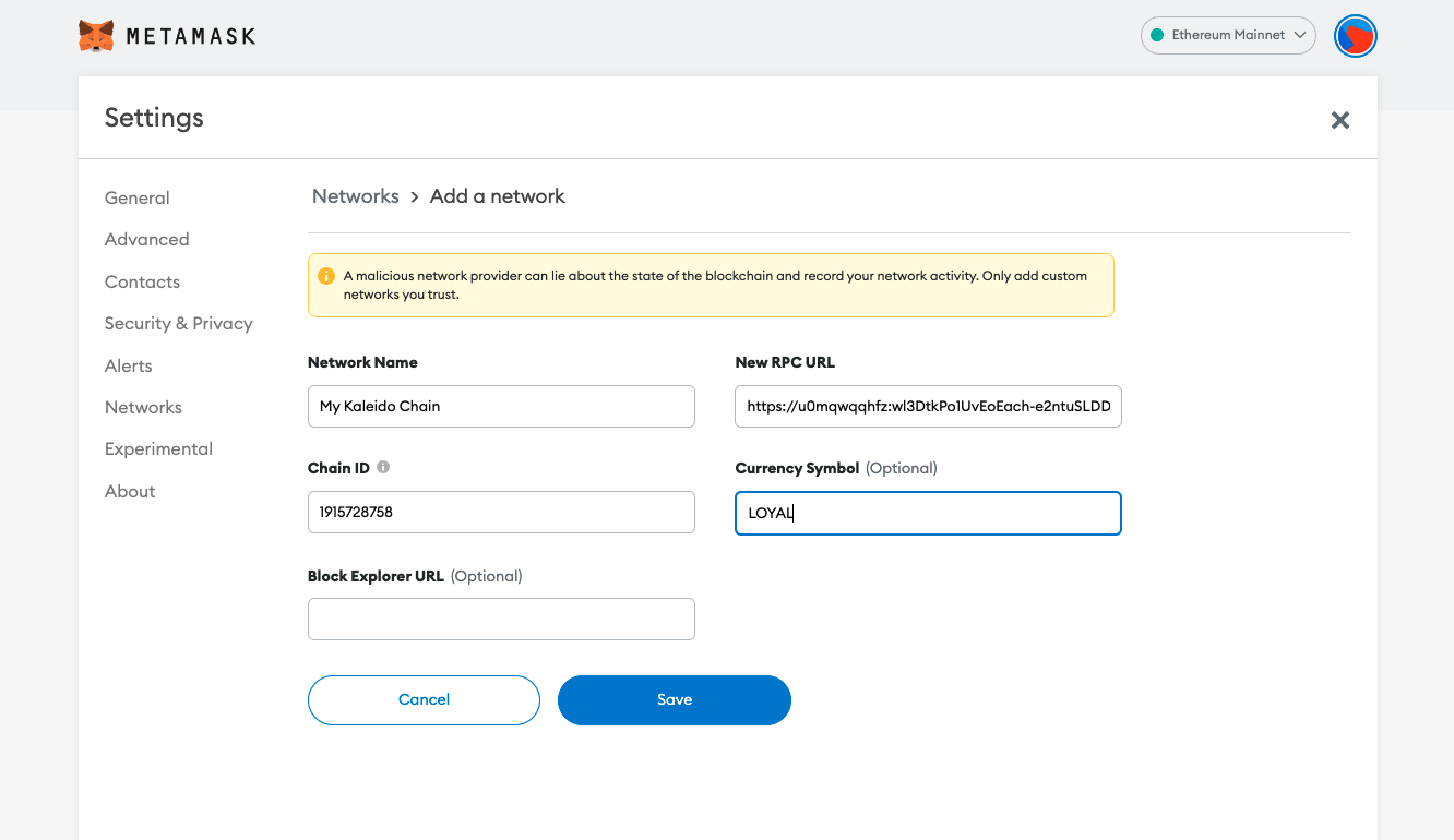 Metamask Save Complete Config