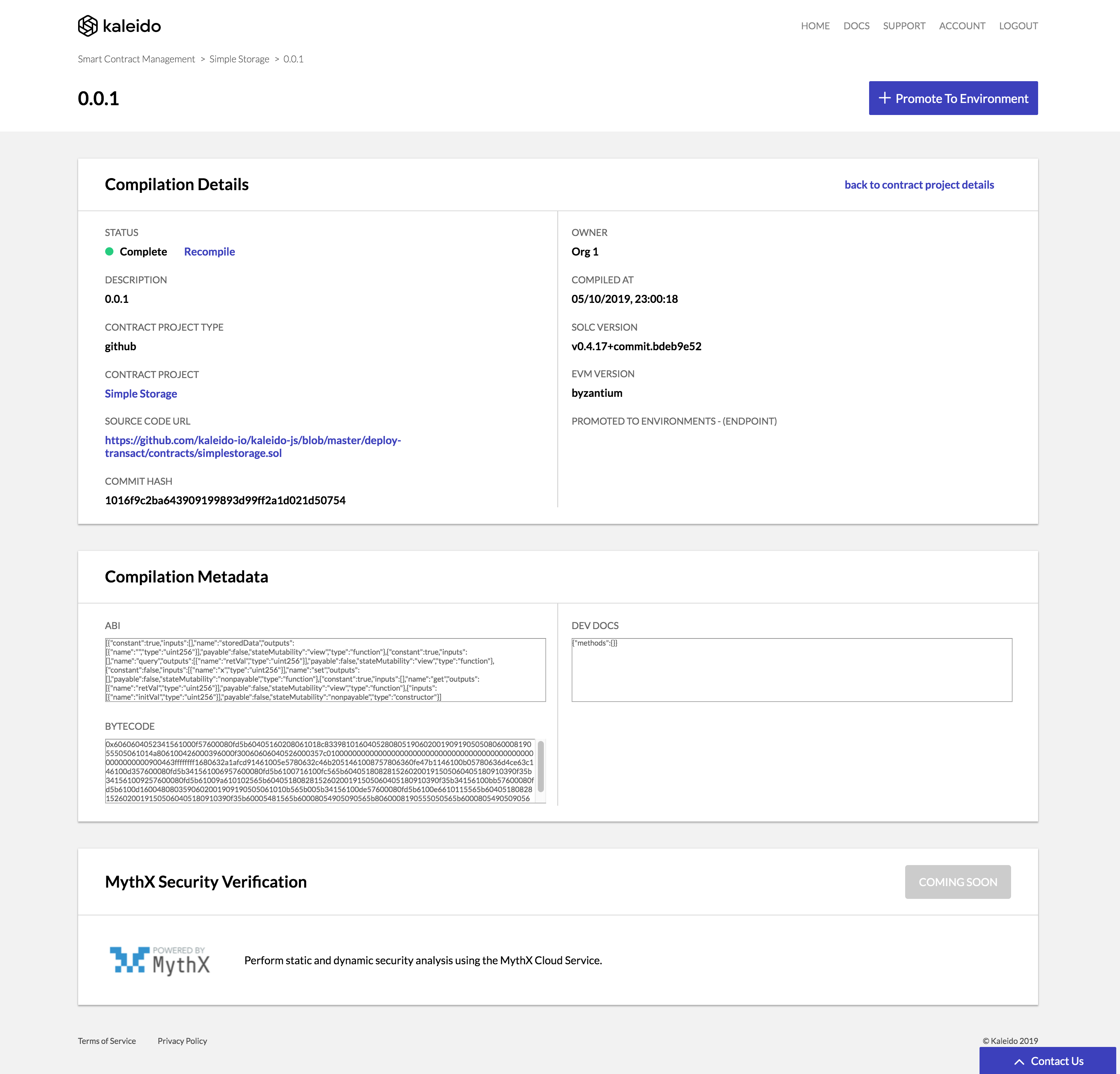 MythX Security Verification of a Kaleido Compiled Smart Contract