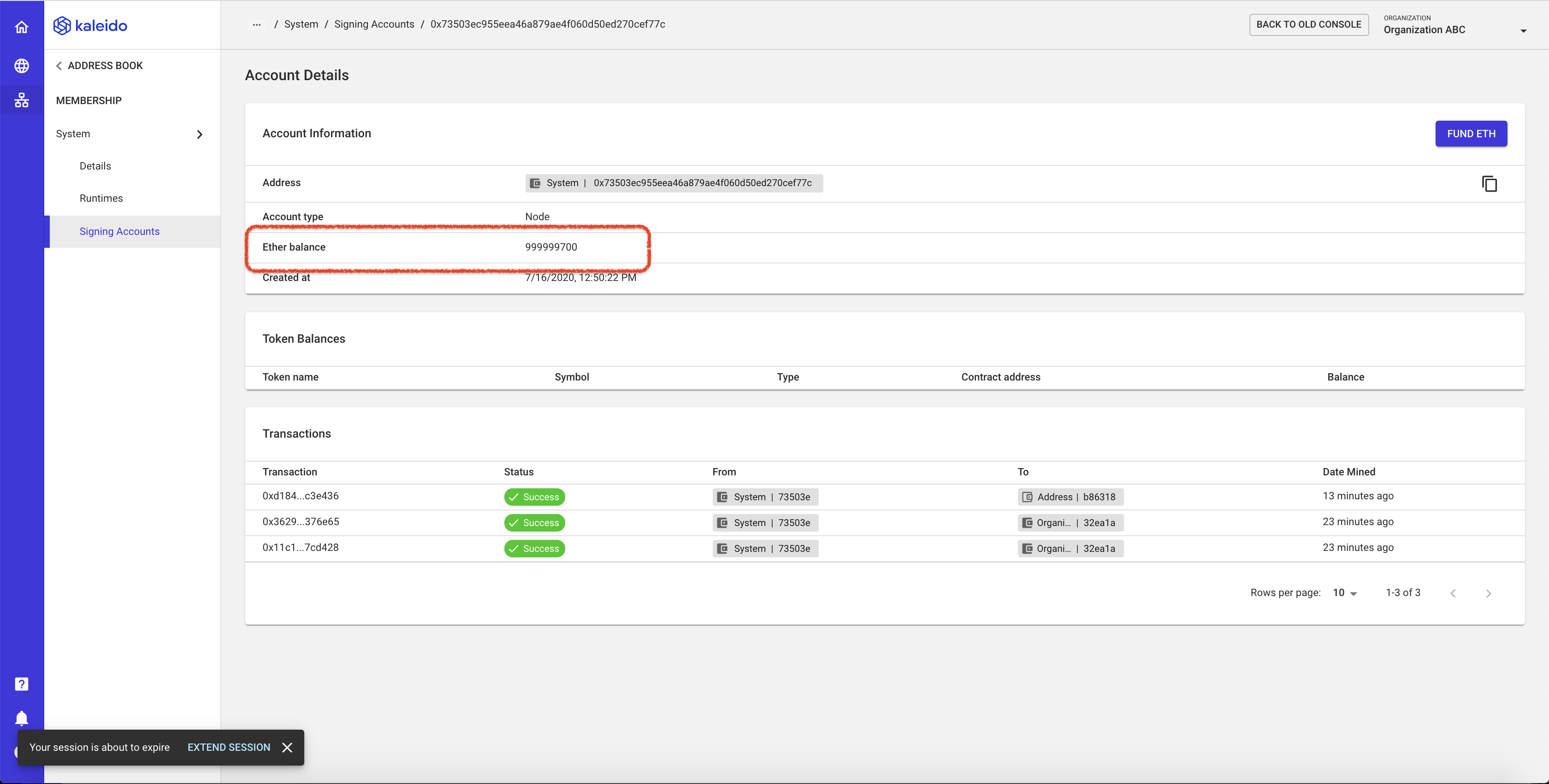 System Monitor Ether Balance